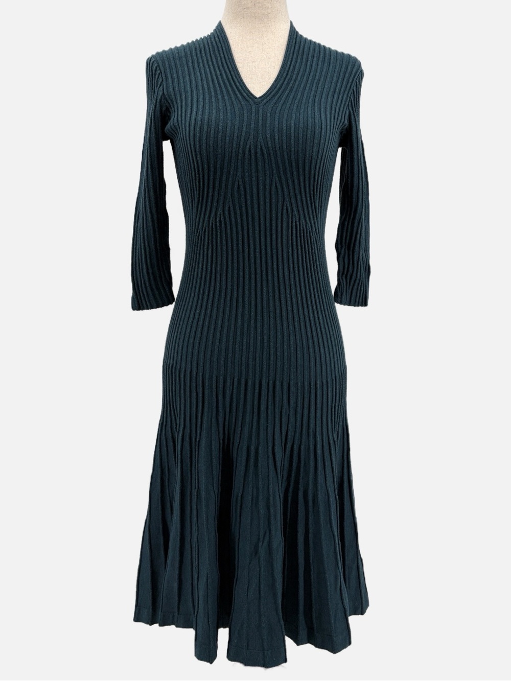 Peruvian Connection Ginevra Teal Pima Cotton Ribbed Sweater Dress Small